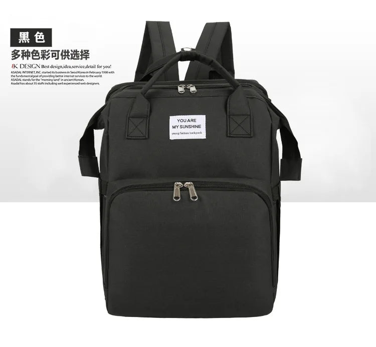 Embroidered Portable Diaper Bag Mummy Backpack with Baby Bassinet Bed