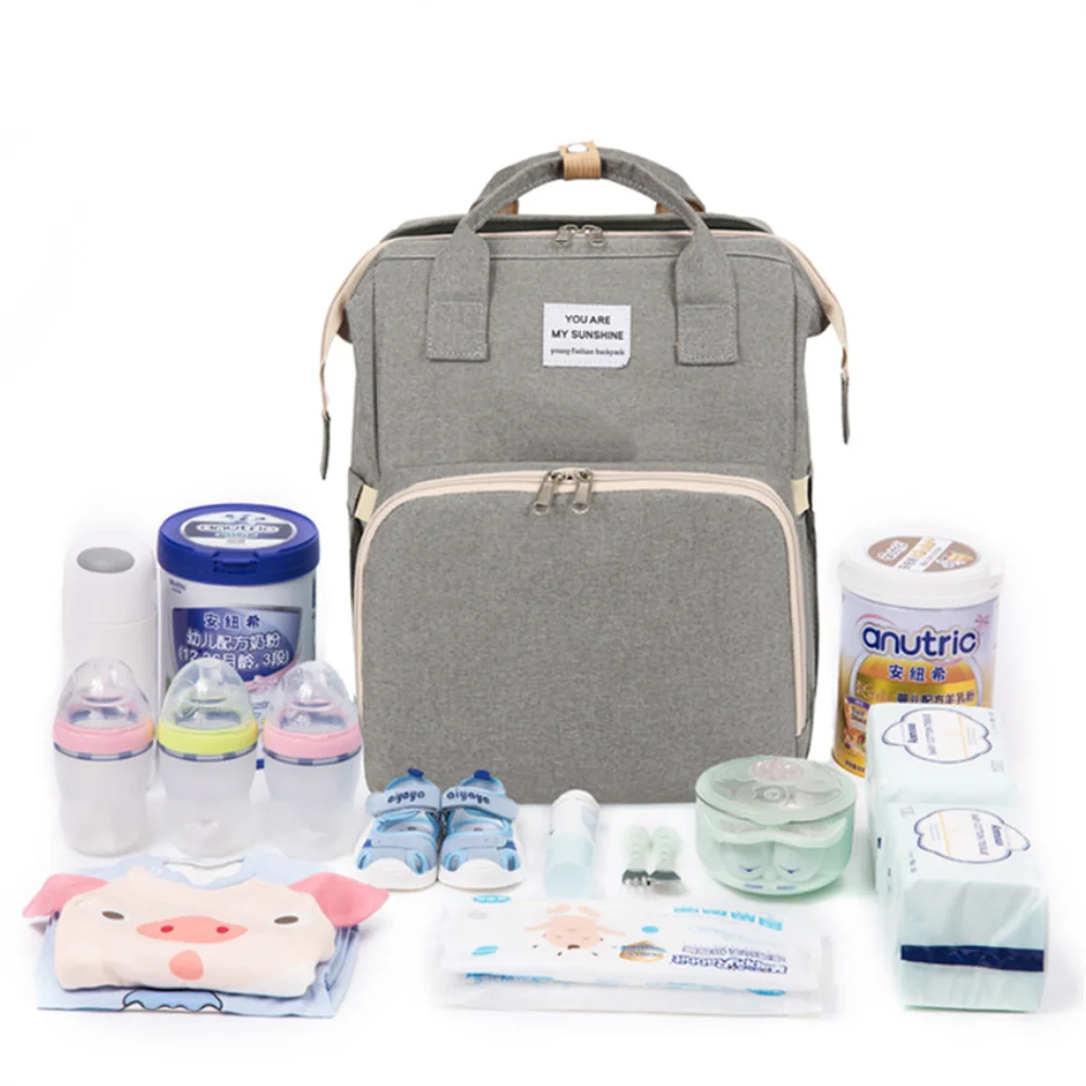 Embroidered Portable Diaper Bag Mummy Backpack with Baby Bassinet Bed