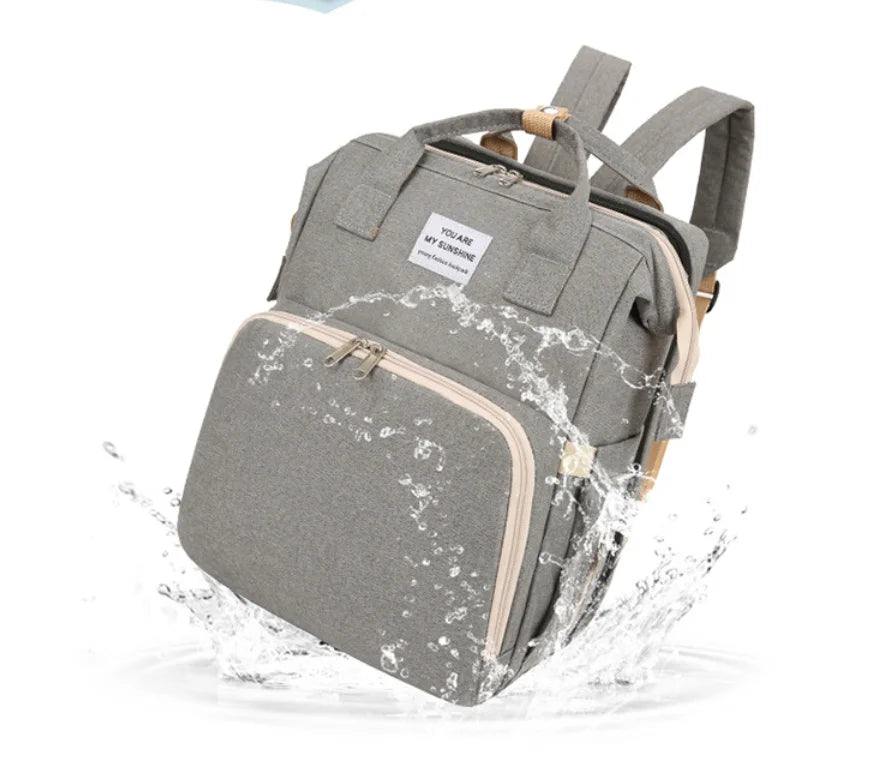 Embroidered Portable Diaper Bag Mummy Backpack with Baby Bassinet Bed