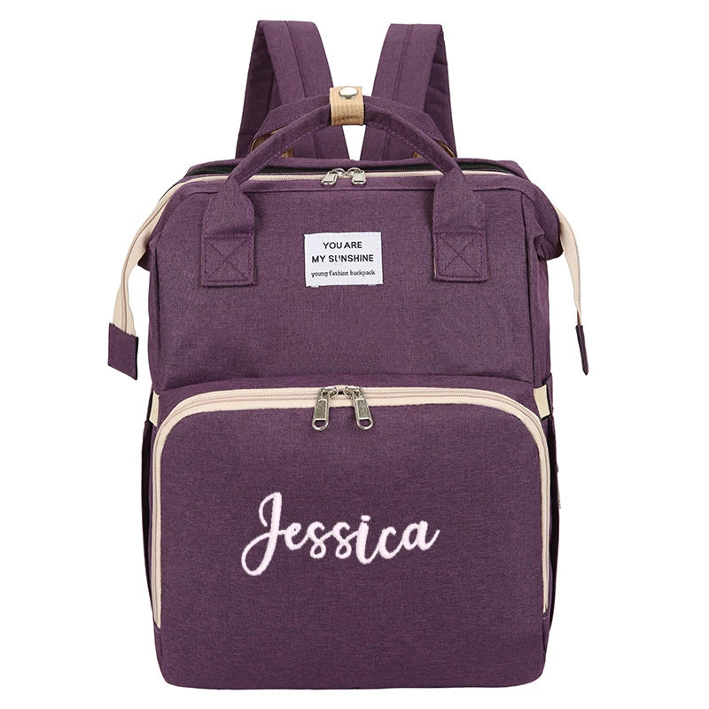Embroidered Portable Diaper Bag Mummy Backpack with Baby Bassinet Bed