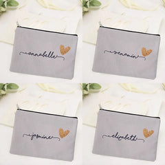 Personalized Grey Makeup Bag Canvas Cosmetic Bags Gift for Her