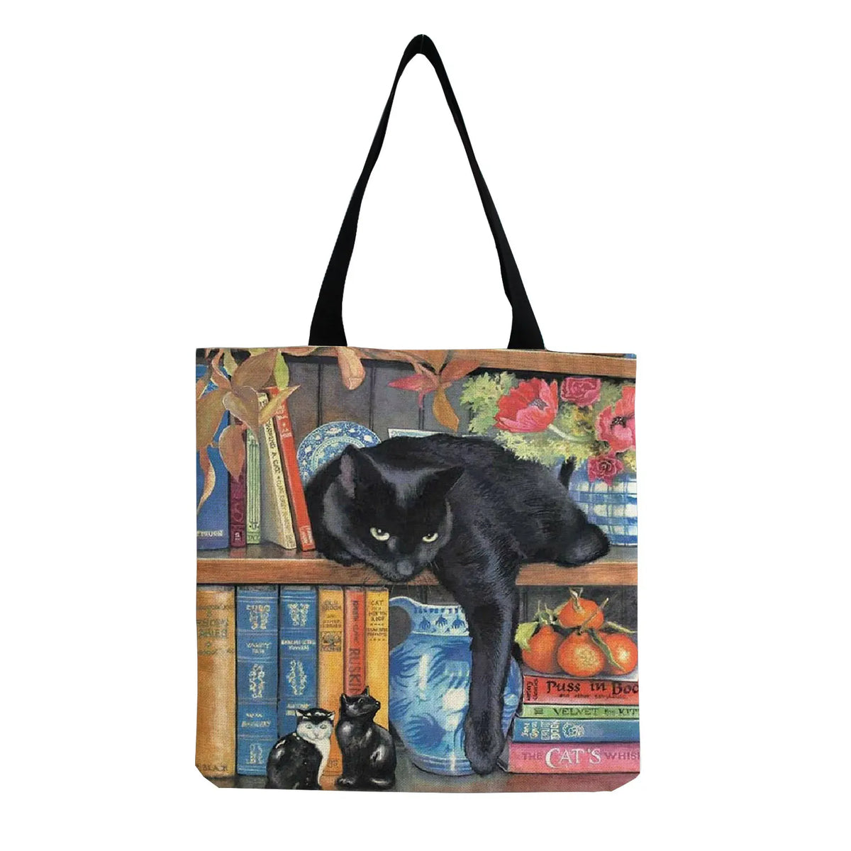 Oil Painting Cat Print Tote Bag - Eco Reusable Shopping Bag