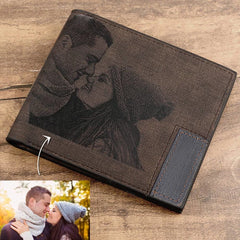 Engraved PU Leather Men's Bifold Wallet with Photo Inscription