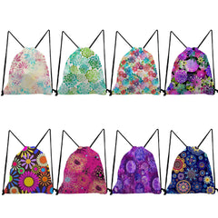 Portable Women Backpack Round Floral Drawstring Pocket Foldable Storage Bags