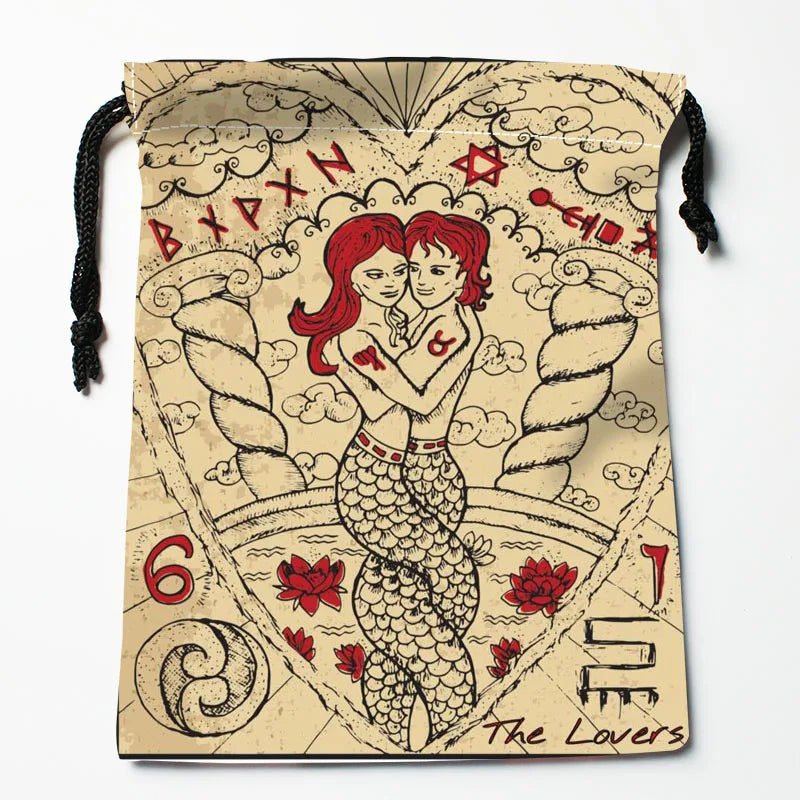 TAROT Drawstring Bag Printed Travel Pouch Storage Clothes Handbag Makeup 18*22cm