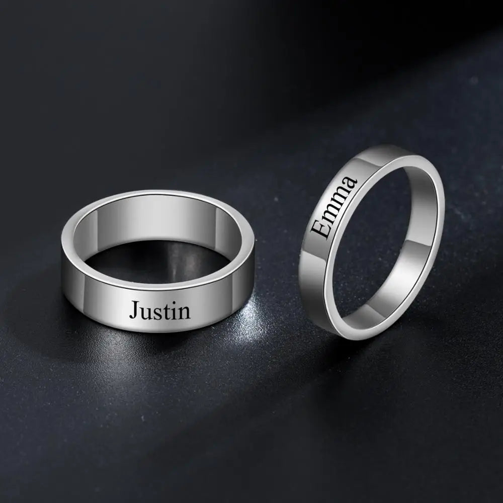 Double Name Ring Set - Mom Daughter Couple Rings - Family Jewelry