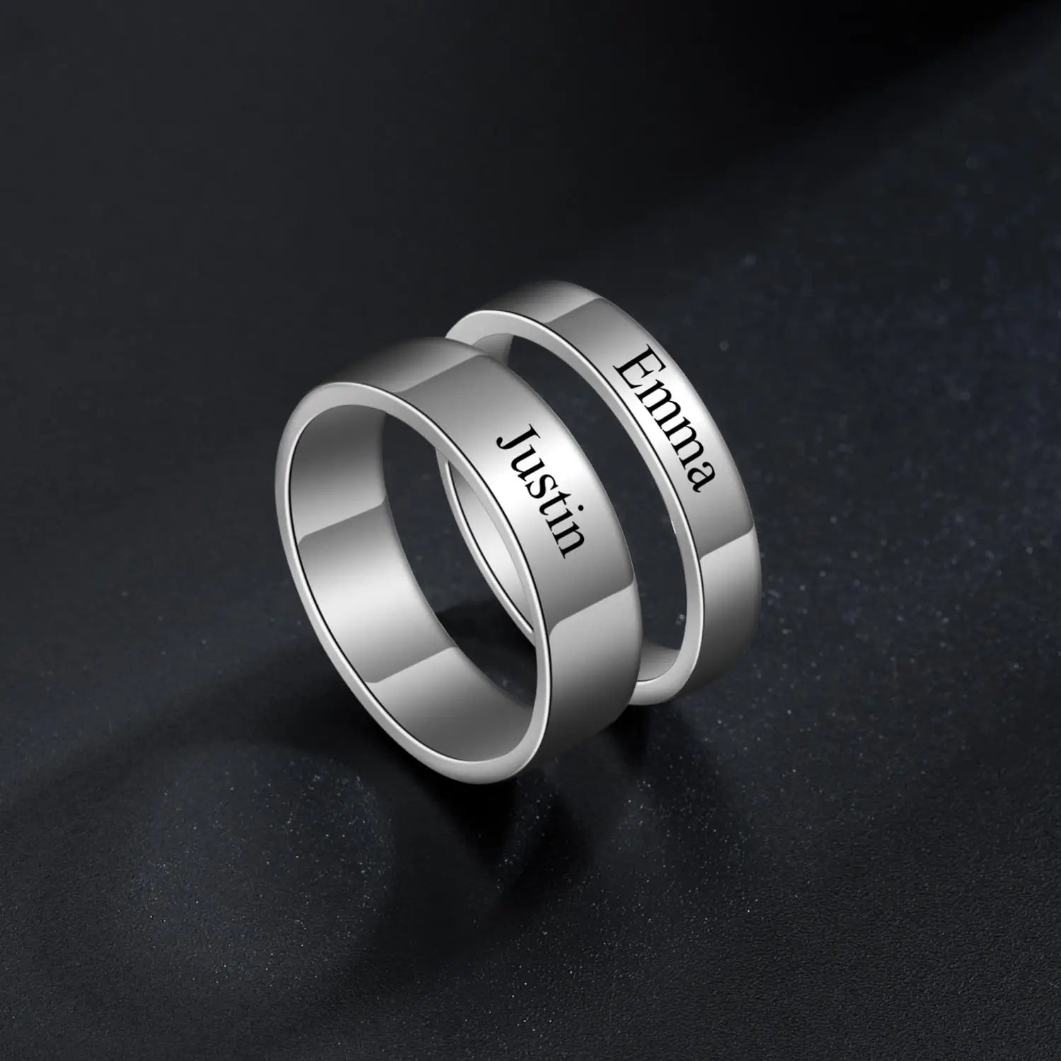Double Name Ring Set - Mom Daughter Couple Rings - Family Jewelry