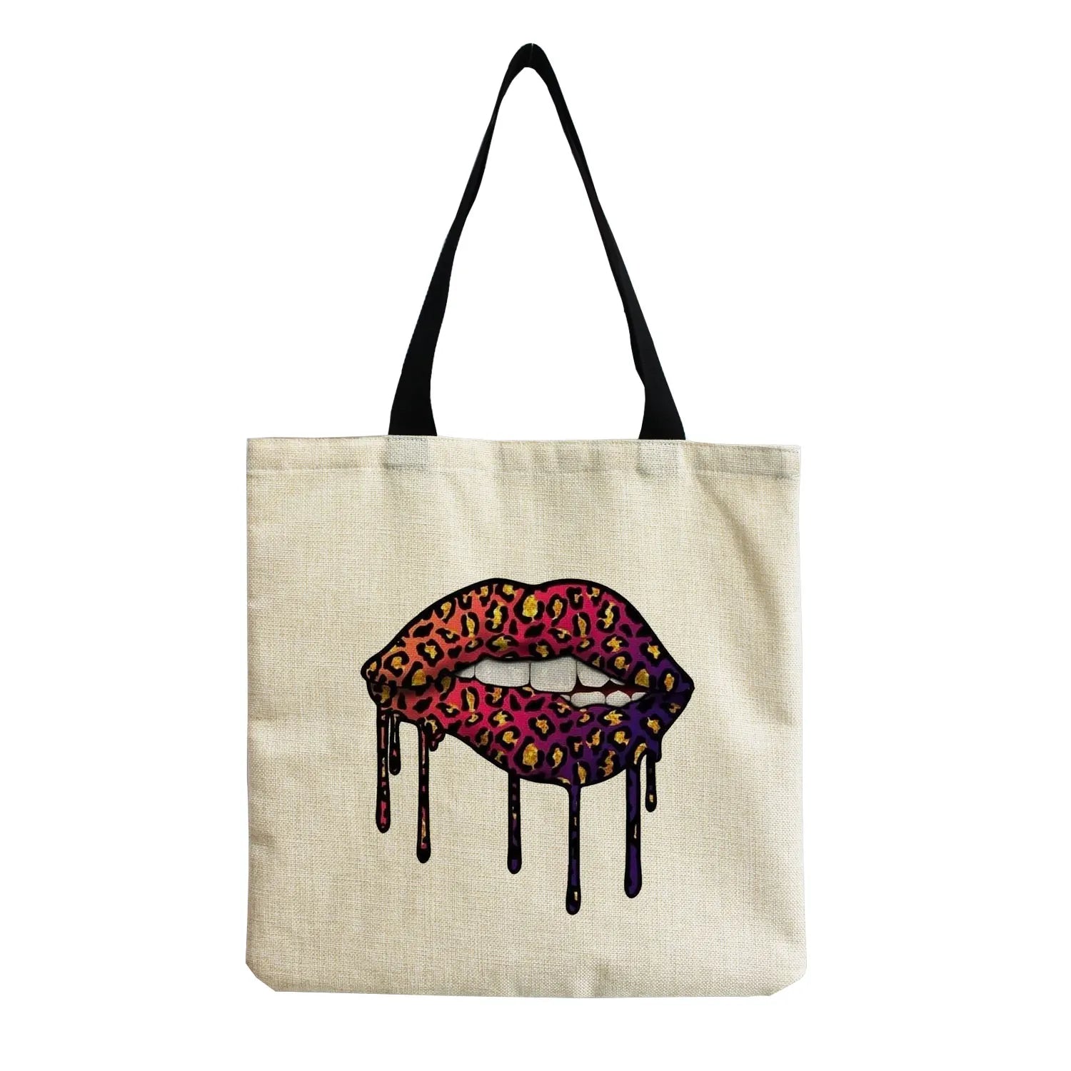 Leopard Lip Print Teacher Gift Tote Bag Eco Friendly Women Shoulder Bag