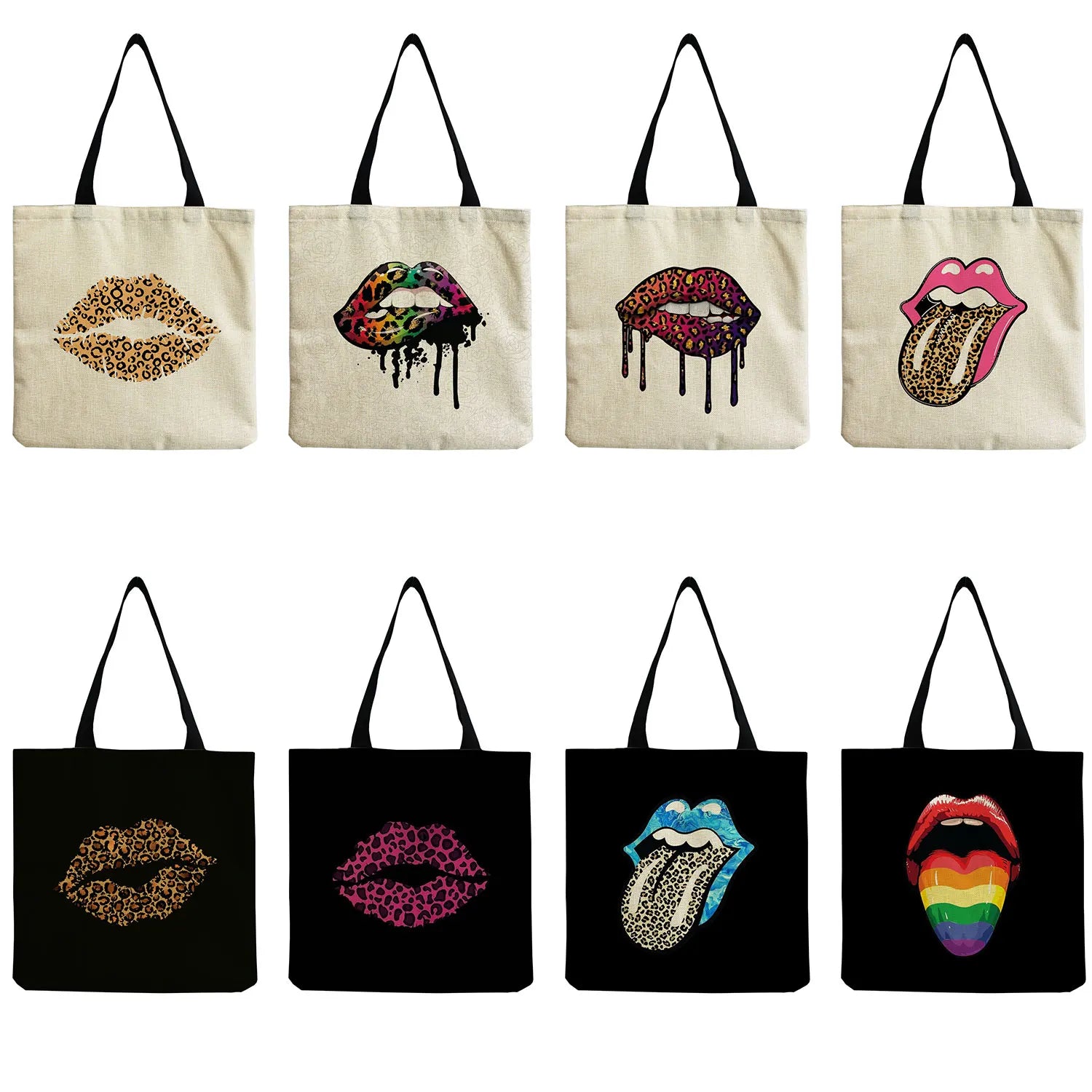 Leopard Lip Print Teacher Gift Tote Bag Eco Friendly Women Shoulder Bag