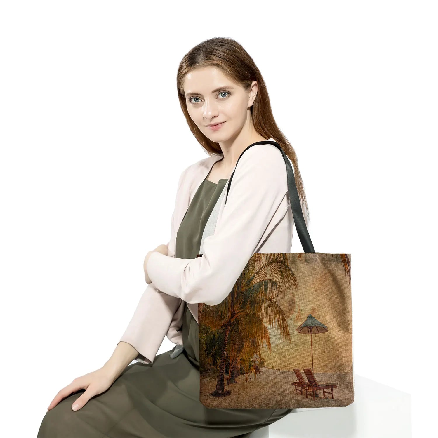 Customizable Women Tote Bag Eco-Friendly Landscape Print Storage Shopping Beach