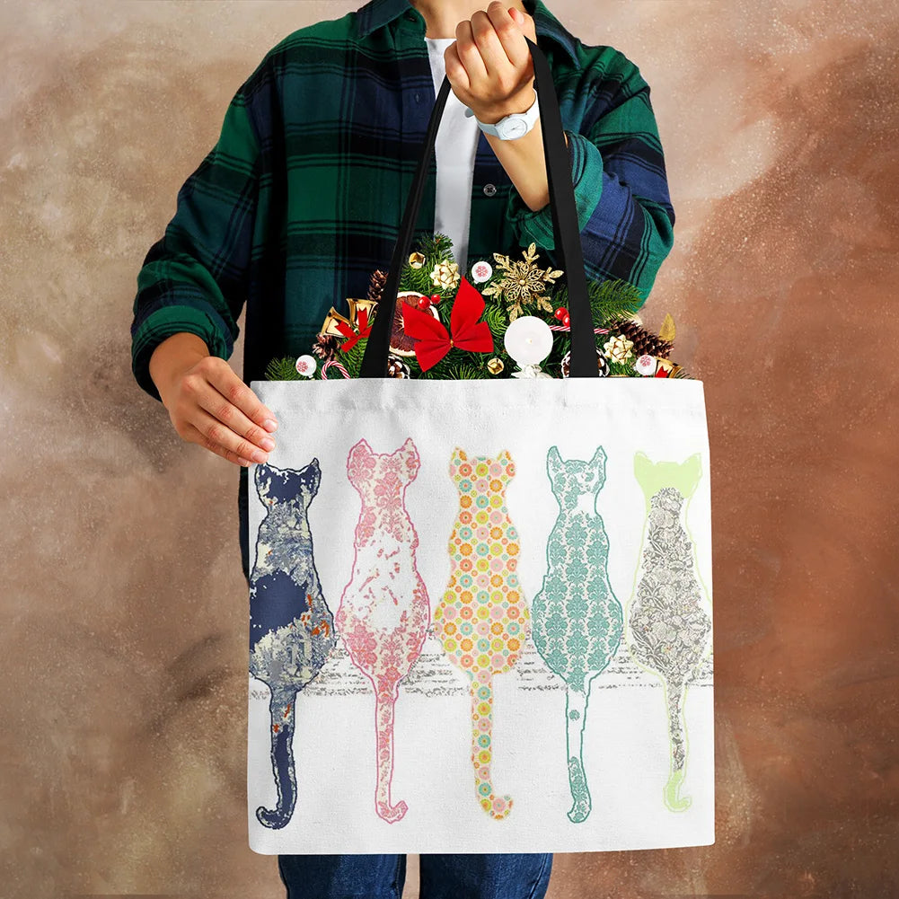 Watercolor Cat Painting Print Tote Bag Eco Reusable Shopper Shoulder Bags