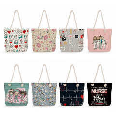 Women's Linen Nurse Print Tote Beach Bag Eco Handbag