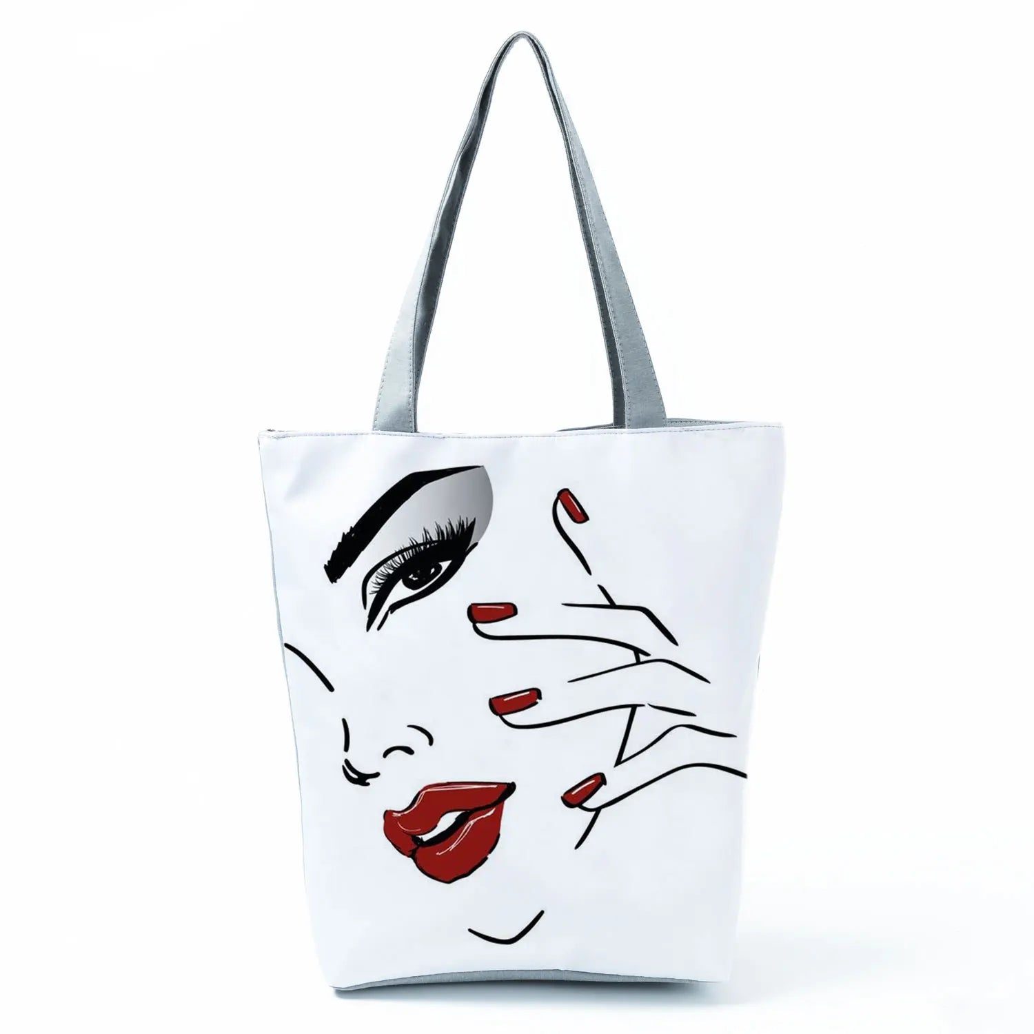 Women Red Lips Print Tote Handbag Practical Shoulder Bag