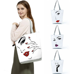 Women Red Lips Print Tote Handbag Practical Shoulder Bag
