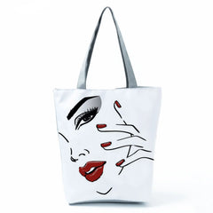 Women Red Lips Print Tote Handbag Practical Shoulder Bag