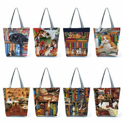 Oil Painting Cat Print Womens Tote Bag Shoulder Bag for Lady