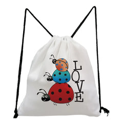 Bee Ladybug Pattern Insect Print Drawstring Backpack