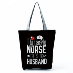 Cartoon Dentist Nurse Print Tote Women Handbag Reusable Shoulder Bag