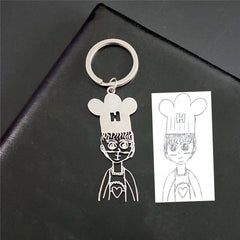 Custom Children's Drawing Keychain, Personalized Kid's Art Name Keyring