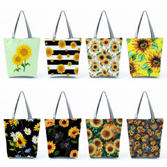 Sunflower Print Shoulder Bag High Capacity Eco Shopping Bags