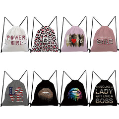 Leopard Lips Drawstring Backpack Gift School Book