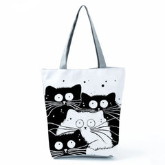 Cat Print Tote Bag for Women Shoulder Handbag Casual Beach Travel