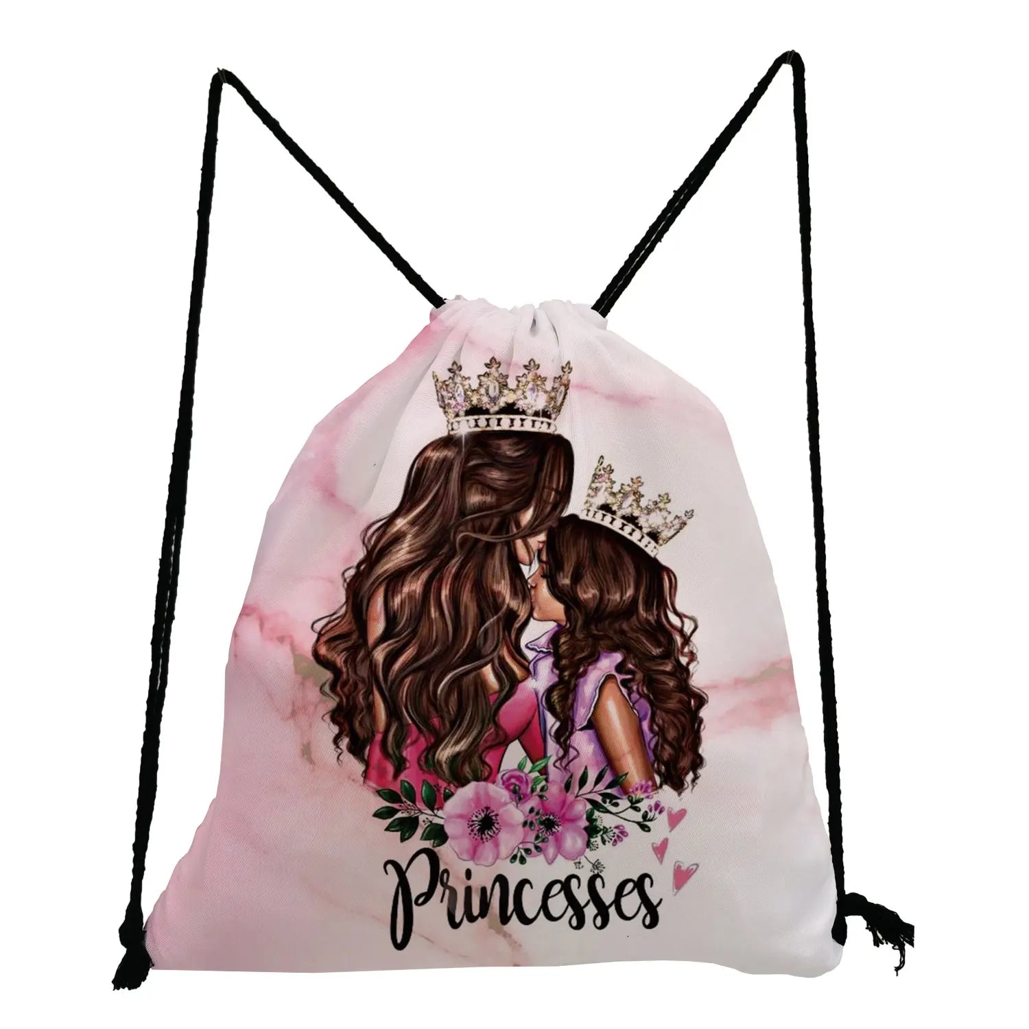 Unisex Backpack Cartoon Mama Print Drawstring Pocket Mom and Baby Pattern