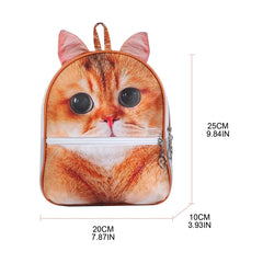 3D Animal Cat Print Backpack Lightweight Travel Rucksack Shoulder Bag