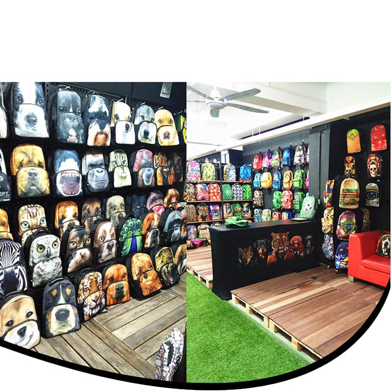3D Cat Dog Print Schoolbag for Boys Girls Book Bag Student Backpack