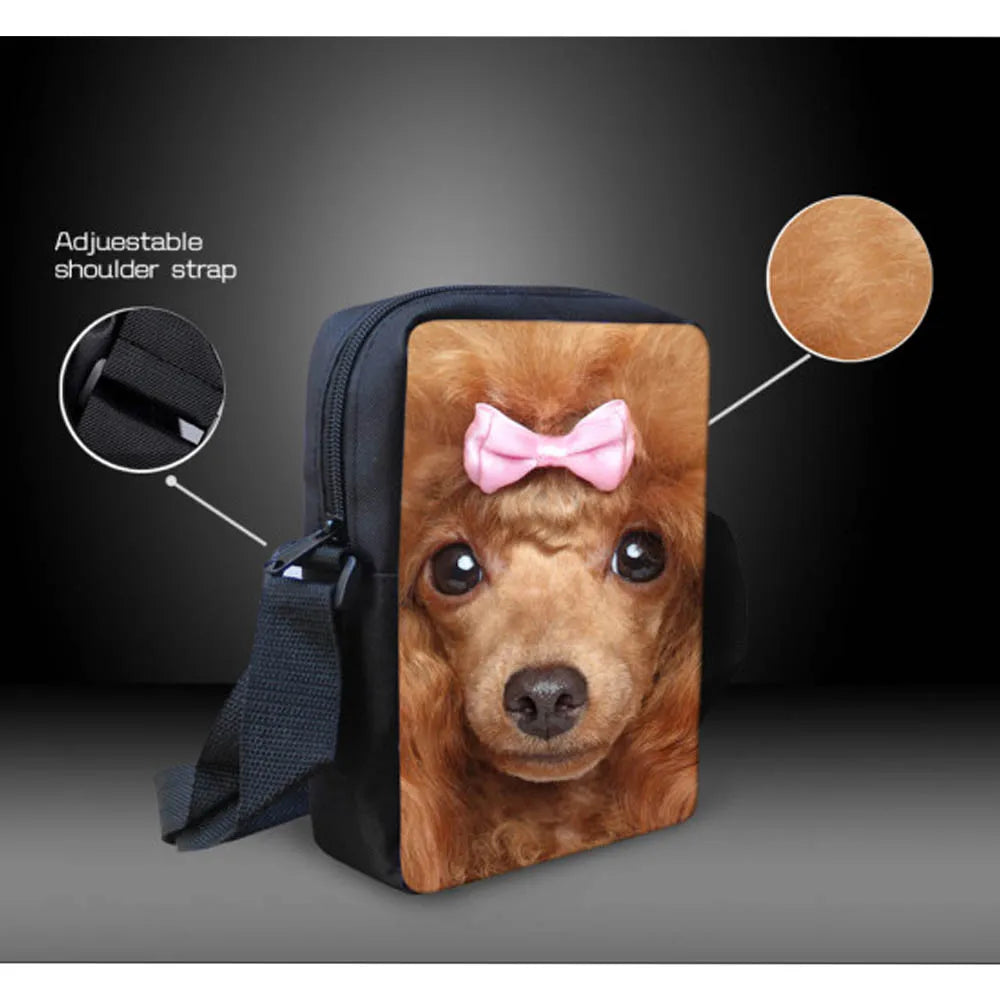 3D Pomeranian Women Mini Messenger Bag Travel Casual Shoulder Bags