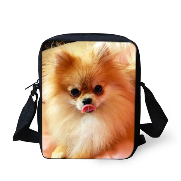 3D Pomeranian Women Mini Messenger Bag Travel Casual Shoulder Bags