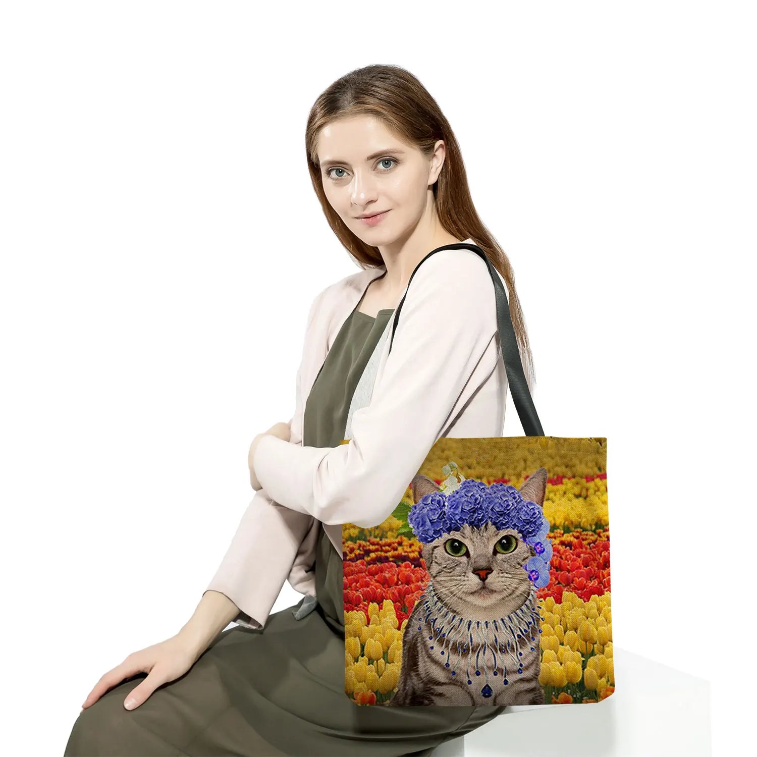 Animal Cat Print Women's Shoulder Bag High Capacity Ladies Shopping Bag