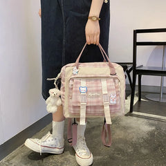Bear Plush Pin Backpack Japanese School Bag