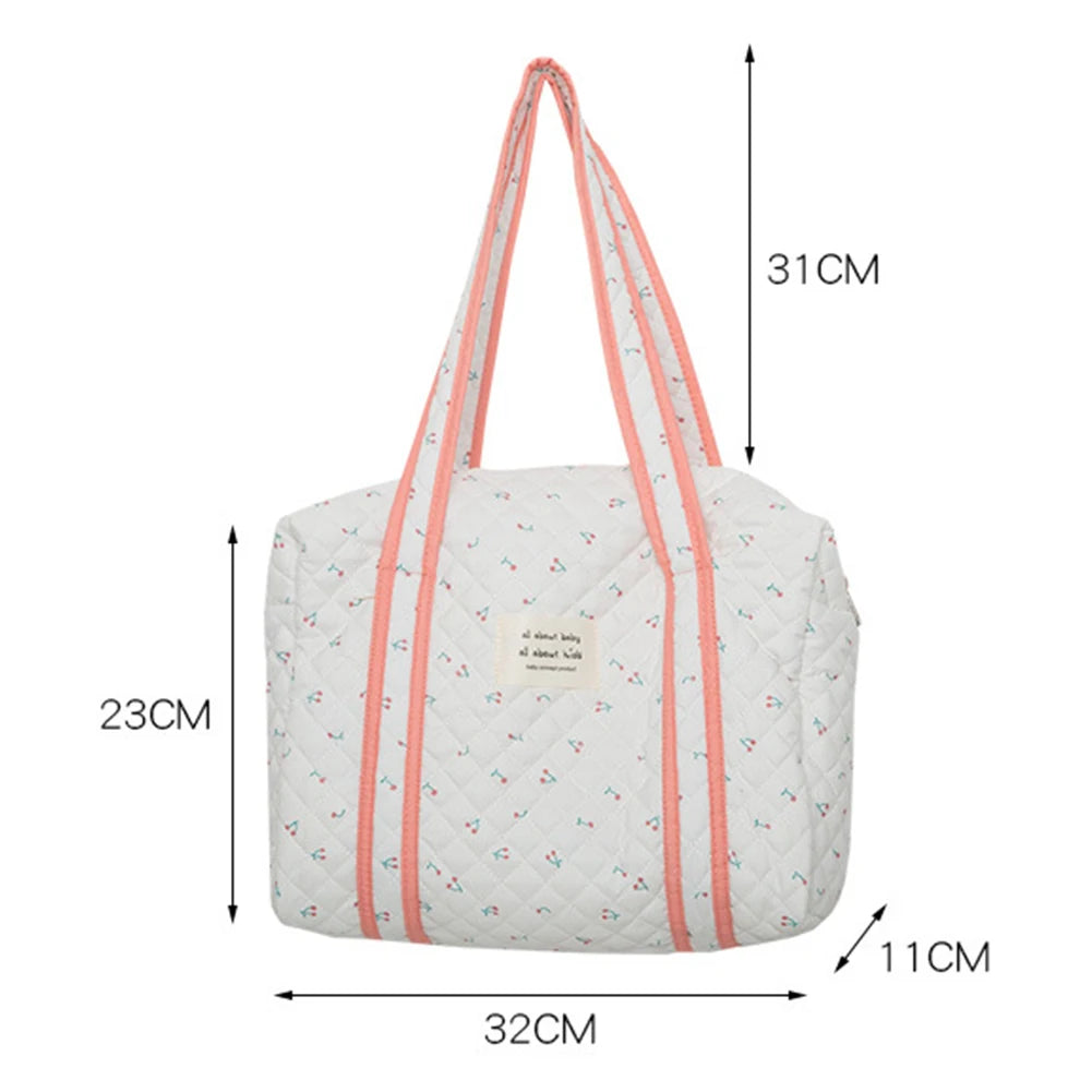 Bear Flower Embroidery Pattern Baby Beige Diaper Handbag