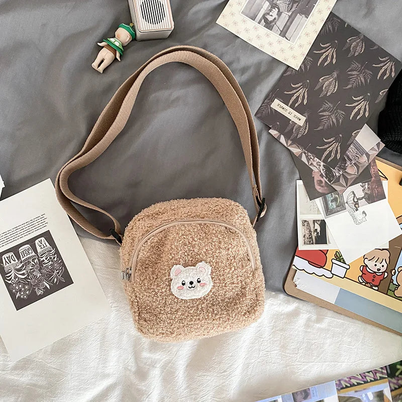 Bear Messenger Bag for Women Plush Phone Bag Handbags Small Shoulder Crossbody