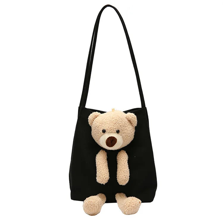 Bear Women Canvas Handbags All-match Ladies Shoulder Bag Large Capacity
