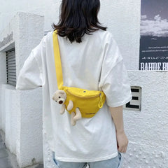 Bear Women's Canvas Waist Bag Crossbody Chest Bag