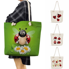 Bee Ladybug Handbags Rope Shoulder Bag Summer Travel Beach Tote Bags