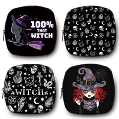 Cat Witch Print Period Sanitary Napkin Bag Gothic Handbags Gift