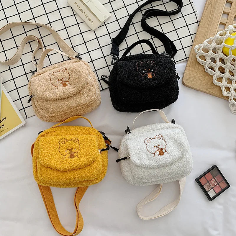 Embroidered Mini Crossbody Bag for Women, Plush Shoulder Bag