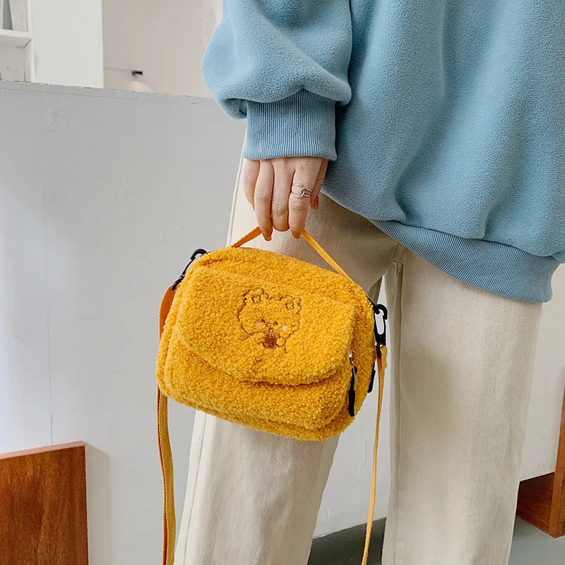 Embroidered Mini Crossbody Bag for Women, Plush Shoulder Bag