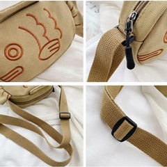 Embroidered Fish Shape Messenger Bag Zippered Crossbody Purse