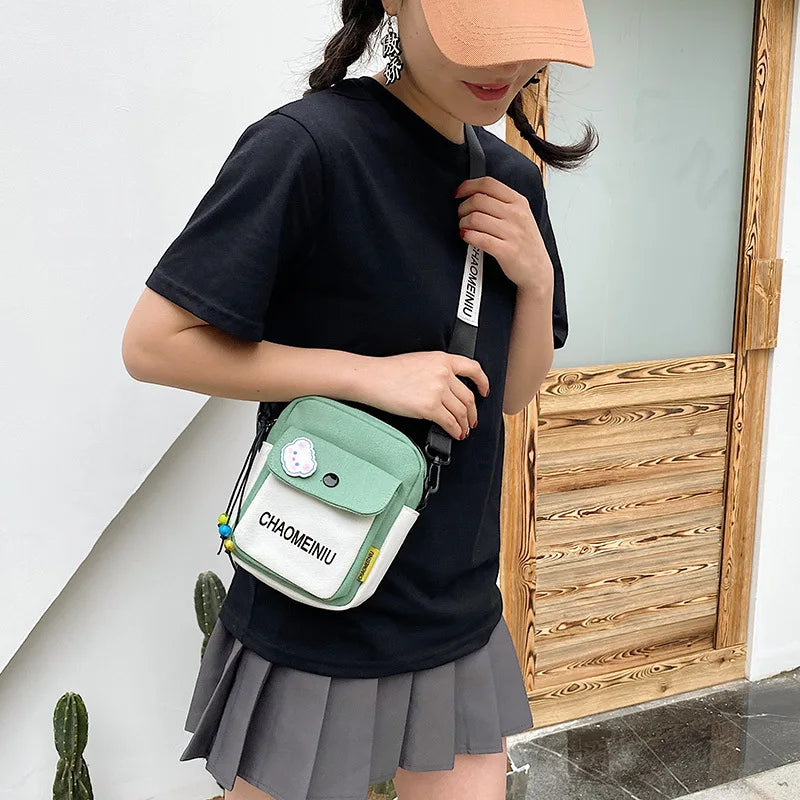 Canvas Small Crossbody Bags for Women Student Youth Shoulder Bag