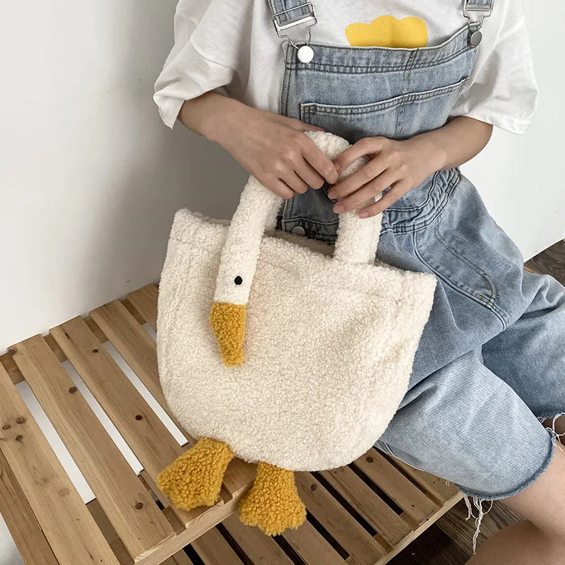 3D Goose Shoulder Bag for Winter Women Plush Tote Sweet Female Crossbody Bag