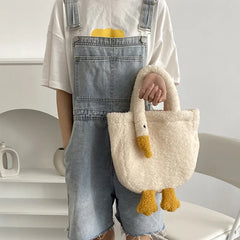 3D Goose Shoulder Bag for Winter Women Plush Tote Sweet Female Crossbody Bag