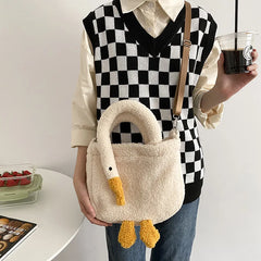 3D Goose Shoulder Bag for Winter Women Plush Tote Sweet Female Crossbody Bag