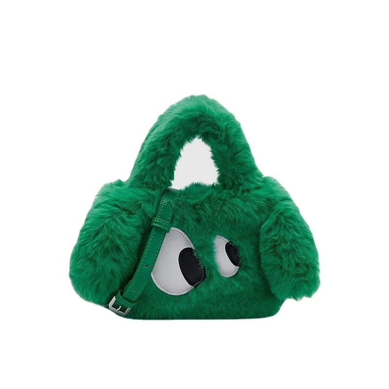Cartoon Eyes Women Clutch Purse Handbags Winter Ladies Plush Tote Shoulder Bag
