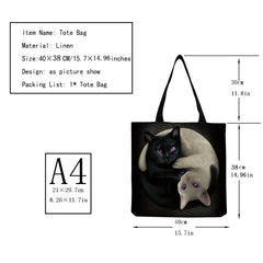 Cat Cartoon Animal Print Handbag High Capacity Portable Shopper Bag
