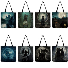 Cat Cartoon Animal Print Handbag High Capacity Portable Shopper Bag