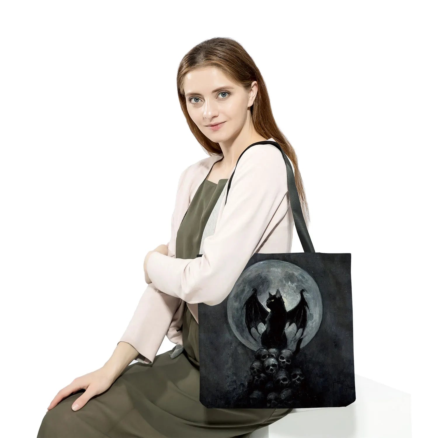 Cat Cartoon Animal Print Handbag High Capacity Portable Shopper Bag